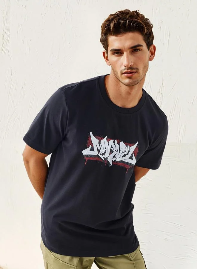 Splash FAV Marvel Print T-shirt with Crew Neck