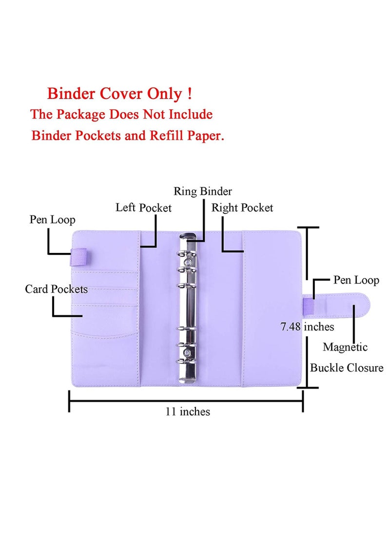 Generic Binder A6 Paper Leather Flip Card & Cash Wallet with 6 A6 Filling Paper Loops Blank Cover with Magnetic Snap Closure, Purple Glitter  - Image 3