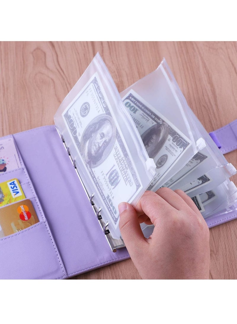 Generic Binder A6 Paper Leather Flip Card & Cash Wallet with 6 A6 Filling Paper Loops Blank Cover with Magnetic Snap Closure, Purple Glitter  - Image 5