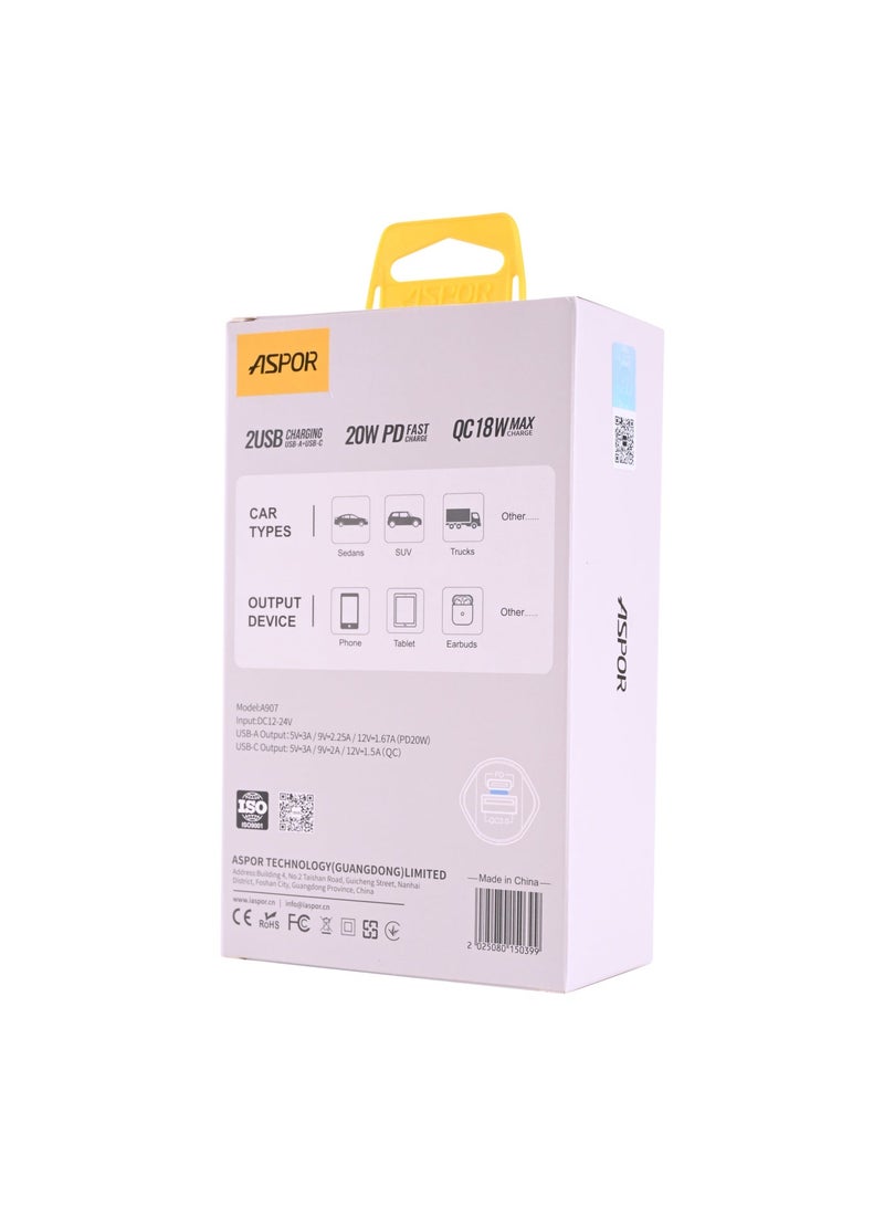 أسبور شاحن سيارة ASPOR A907 بقوة 38 واط – شحن سريع ومزدوج المنافذ 🔋 - Image 5