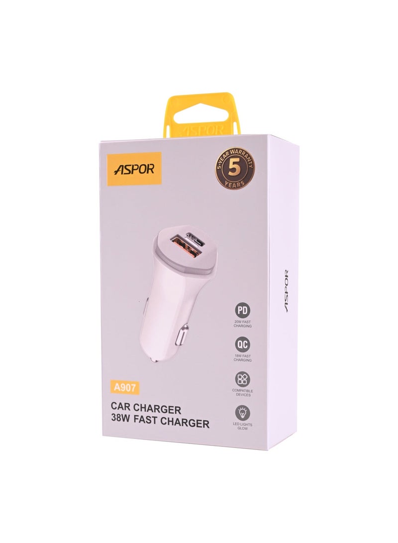 أسبور شاحن سيارة ASPOR A907 بقوة 38 واط – شحن سريع ومزدوج المنافذ 🔋 - Image 1