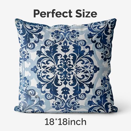 M-Qizi MQizi Blue Throw Pillows Covers for Couch Decorative Pillow Covers 18x18 Set of 4 Blue and White Pillow Covers Chinoiserie Pillow Cover Chinoiserie Dcor - Image 3