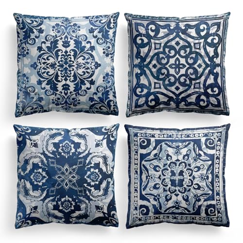 M-Qizi MQizi Blue Throw Pillows Covers for Couch Decorative Pillow Covers 18x18 Set of 4 Blue and White Pillow Covers Chinoiserie Pillow Cover Chinoiserie Dcor - Image 1