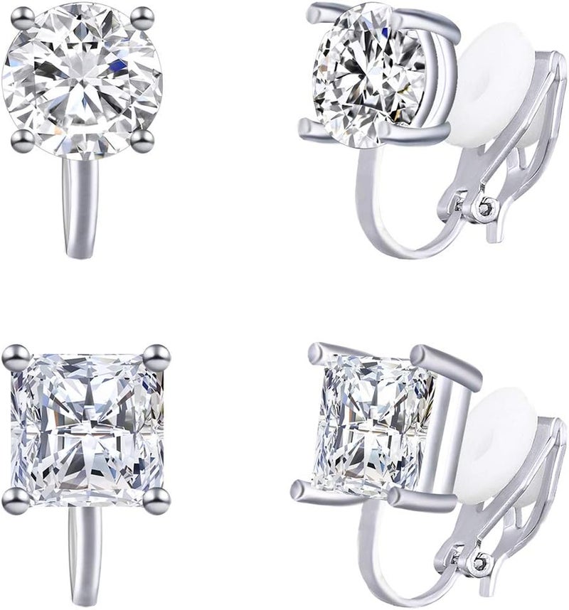 YOQUCOL 2 Pairs 8MM Cubic Zirconia Crystal Clip On Stud Earrings Non Pierced Stud Earrings For Women - Image 1