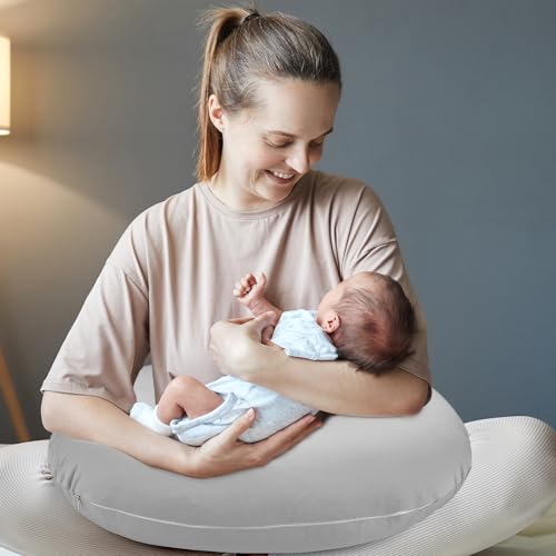 Hooyax Baby Waterproof Nursing Pillow Cover, Stretchy Nursing Covers for Breastfeeding Pillows, Adorable Infant Feeding Pillow Slipcover for Baby Boy and Girls (Grey) - Image 4
