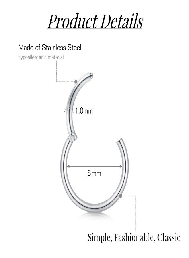 FECTAS Nose Rings Hoops, Stainless Steel Double Hoop Nose Rings for Women 18G 8mm Hinged Septum Clicker Cartilage Earrings for Helix/Rook/Tragus/Daith - Image 2