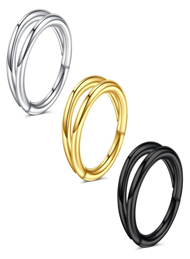FECTAS Nose Rings Hoops, Stainless Steel Double Hoop Nose Rings for Women 18G 8mm Hinged Septum Clicker Cartilage Earrings for Helix/Rook/Tragus/Daith - Image 1