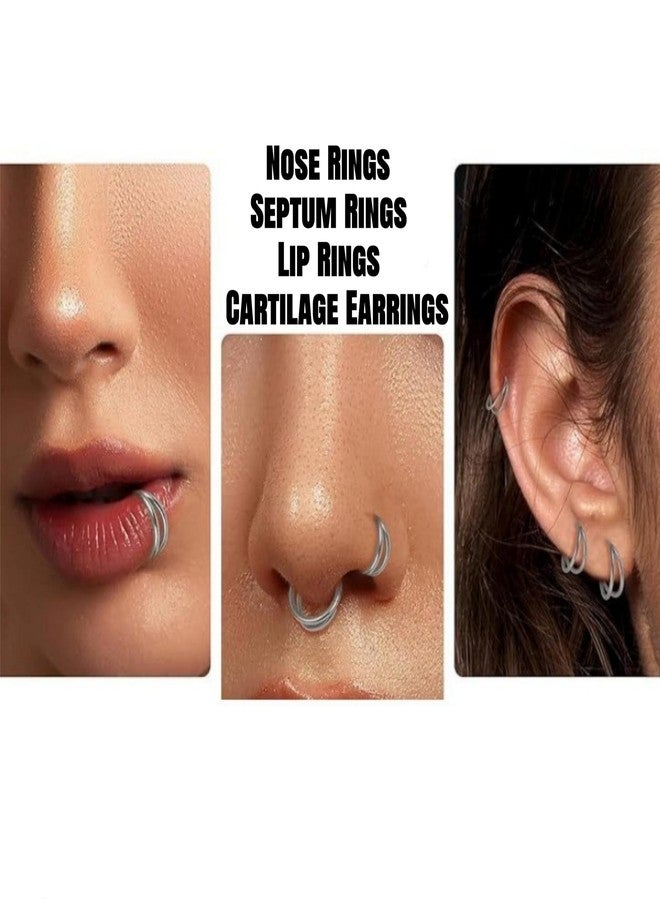 FECTAS Nose Rings Hoops, Stainless Steel Double Hoop Nose Rings for Women 18G 8mm Hinged Septum Clicker Cartilage Earrings for Helix/Rook/Tragus/Daith - Image 5