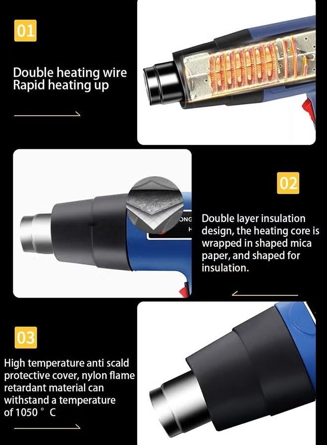 Classic Corded Electric Heat Gun, 1500W Heavy Duty Hot Air Gun, 2 Modes Adjustable For Paint Stripping, Shrink Wrapping, Bbq. Charcoal Heating, Soldering, Tube Bending, Protection. - Image 3