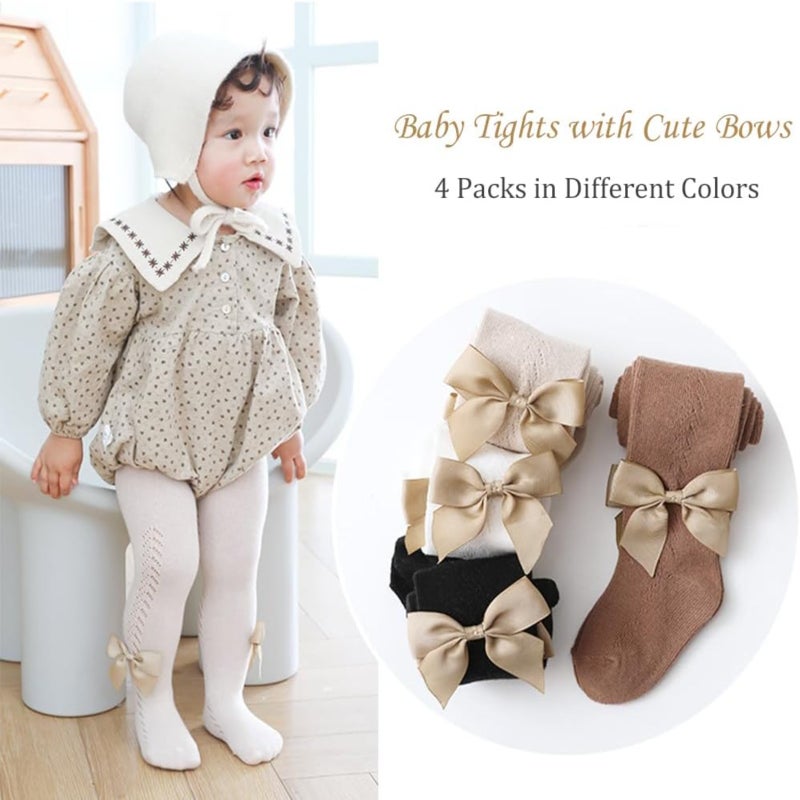 Baby Tights: 3 Pack Cotton Cable Knit Soft Stretch Bow Tights - Comfortable Seamless Toddler Tights for Baby Girls, Toddlers and Young Kids - Image 3