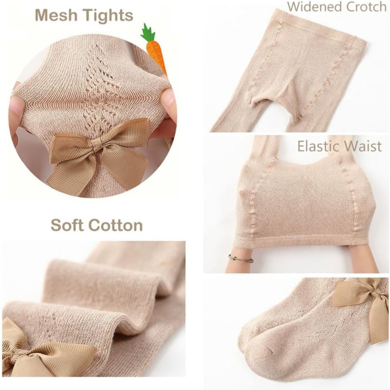 Baby Tights: 3 Pack Cotton Cable Knit Soft Stretch Bow Tights - Comfortable Seamless Toddler Tights for Baby Girls, Toddlers and Young Kids - Image 4