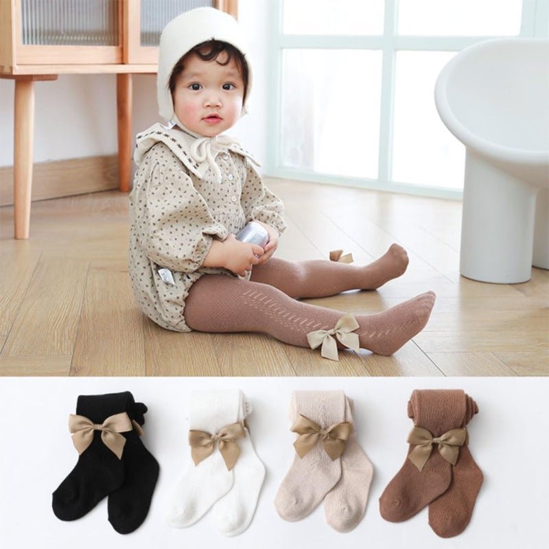 Baby Tights: 3 Pack Cotton Cable Knit Soft Stretch Bow Tights - Comfortable Seamless Toddler Tights for Baby Girls, Toddlers and Young Kids - Image 2