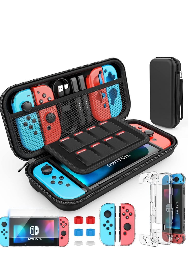 SYOSI Switch Case Compatible with Nintendo Switch 9 in 1 Accessories kit with Carrying Case, Dockable Protective Case, HD Screen Protector and 6pcs Thumb Grips Caps - Image 1
