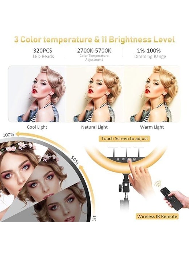 18-Inch LED Ring Light with Tripod Stand – Adjustable Brightness & Phone Holder for Makeup, Video Recording, TikTok & Photography - Image 4