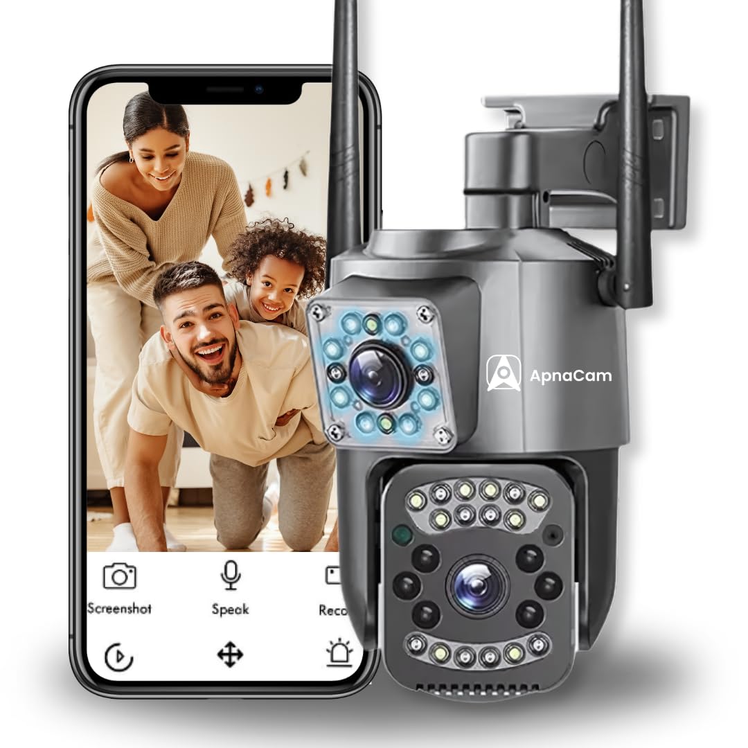 أبنة كام Apnacam Apnacam Dual Lens Wireless Outdoor Smart Cctv Camera Ultra Double View Two Way Talk Motion Detection Night Vision Support Upto Card Outdoor Survillance Camera