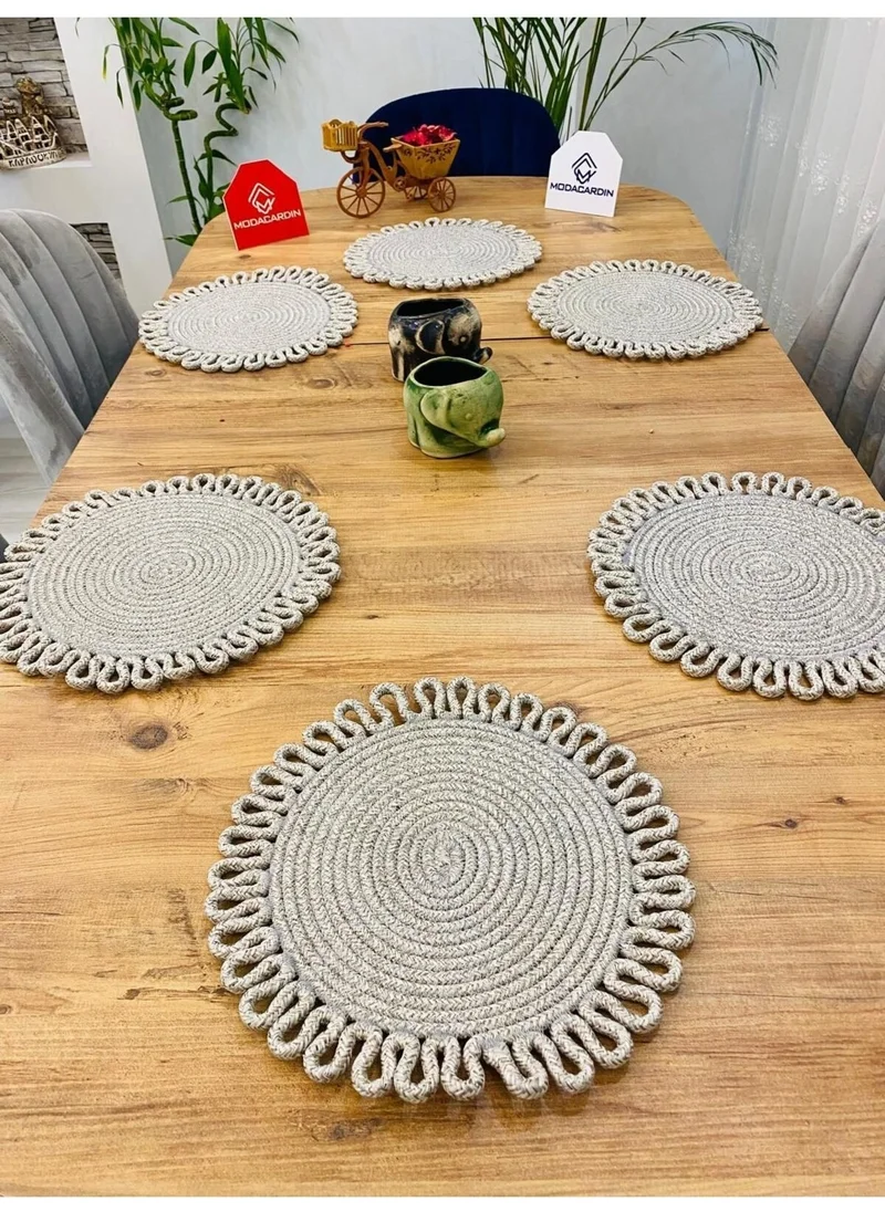 BDZ Deri BDZ Leather Jute Wicker American Service Plate 6 Pieces