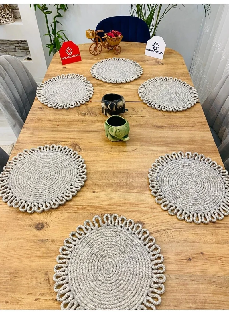 BDZ Deri BDZ Leather Jute Wicker American Service Plate 6 Pieces