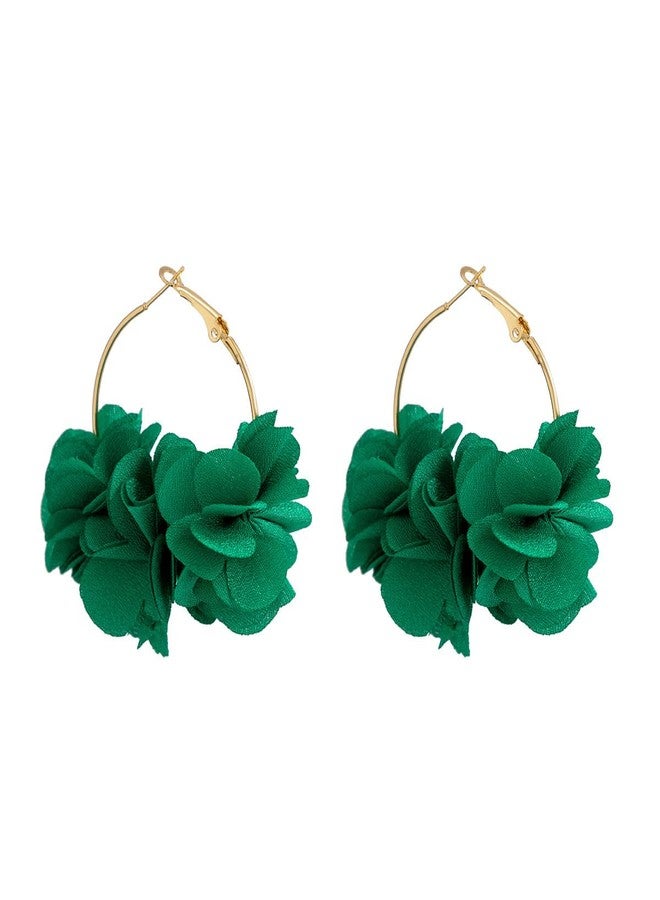DATOA Boho Camellia Huggie Earrings Beach Large Colorful Flower Hoop Earrings Statement White Floral Hoop Earrings Elegant Jewelry for Women - Green - Image 1