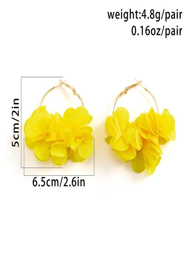 DATOA Boho Camellia Huggie Earrings Beach Large Colorful Flower Hoop Earrings Statement White Floral Hoop Earrings Elegant Jewelry for Women - Green - Image 4
