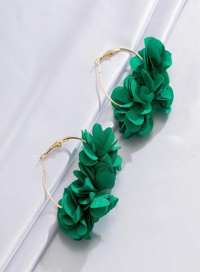 DATOA Boho Camellia Huggie Earrings Beach Large Colorful Flower Hoop Earrings Statement White Floral Hoop Earrings Elegant Jewelry for Women - Green - Image 3