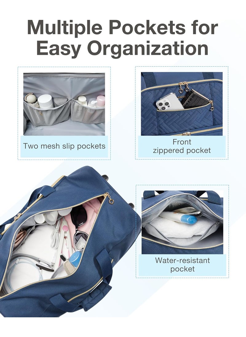 BAGSMART BAGSMART Rolling Duffle Bag with Wheels 45L Carryon Luggage Large Travel Bag with Shoes Compartment Weekender Overnight Bag for Travel Business TripsNavy Blue  - Image 3