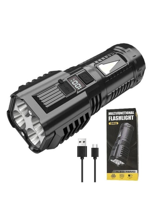 Powerful Flashlight With 7 Lamp Beads Super Tactical Light With COB Side Light Camping Lantern USB Rechargeable Outdoor Torch 