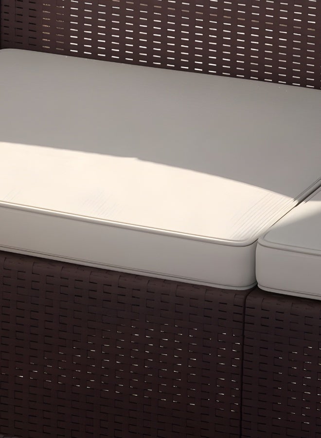 Marcolo 4-Seater Outdoor Sofa Set – Dark Brown Plastic Seating with Seat Cushions & Coffee Table, Weather-Resistant Patio & Garden Furniture with Built-In Cup Holders - Image 3