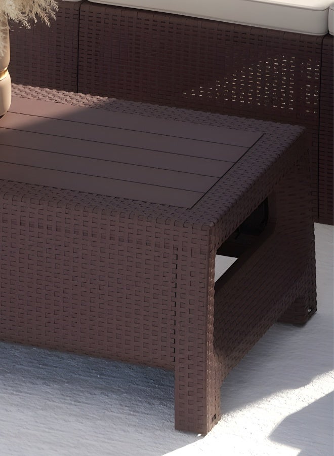 Marcolo 4-Seater Outdoor Sofa Set – Dark Brown Plastic Seating with Seat Cushions & Coffee Table, Weather-Resistant Patio & Garden Furniture with Built-In Cup Holders - Image 5