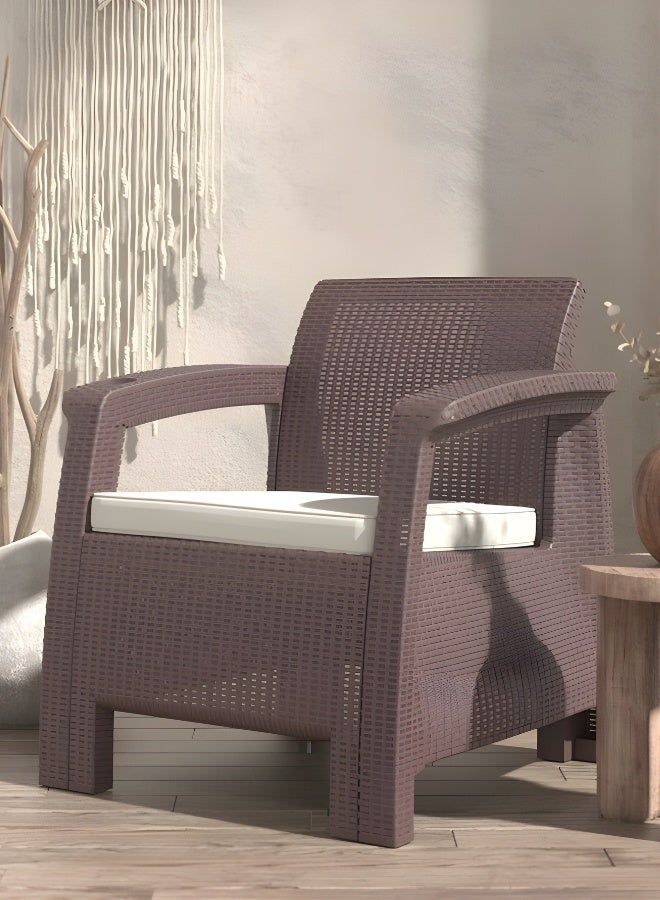 Marcolo 4-Seater Outdoor Sofa Set – Dark Brown Plastic Seating with Seat Cushions & Coffee Table, Weather-Resistant Patio & Garden Furniture with Built-In Cup Holders - Image 2