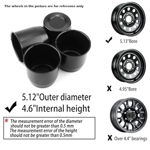 Rheedal 4Pcs 5.15inch Trailer Wheel Center Caps Push Through 5.15" Bore 4.92" Tall Hub Cap for Truck SUV RV Wheel Rim, Black Wheel Cover - Image 5