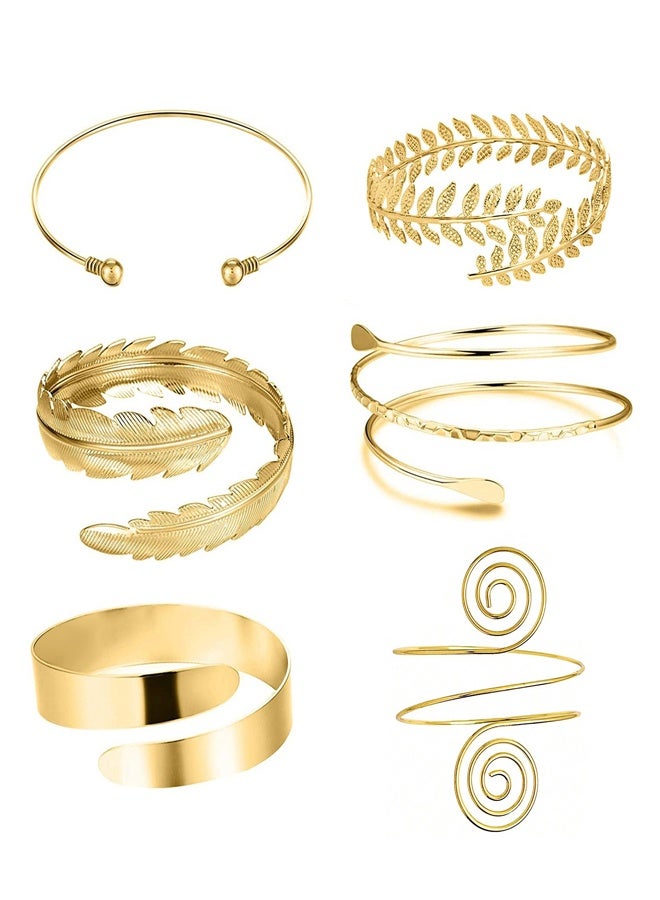 GUSGU 6 قطع مفتوحة الذراع الكفاد الذراع العلوي الفرقة الكفاد سوار سوار قابل للتعديل للنساء والفتاة الحد الأدنى الذهب - Image 1