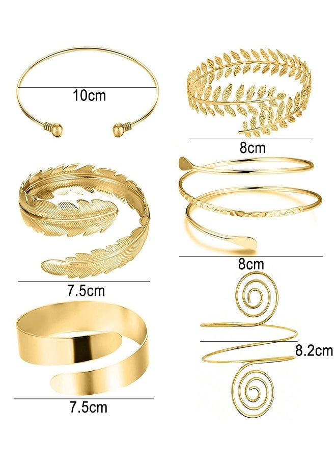 GUSGU 6 قطع مفتوحة الذراع الكفاد الذراع العلوي الفرقة الكفاد سوار سوار قابل للتعديل للنساء والفتاة الحد الأدنى الذهب - Image 2