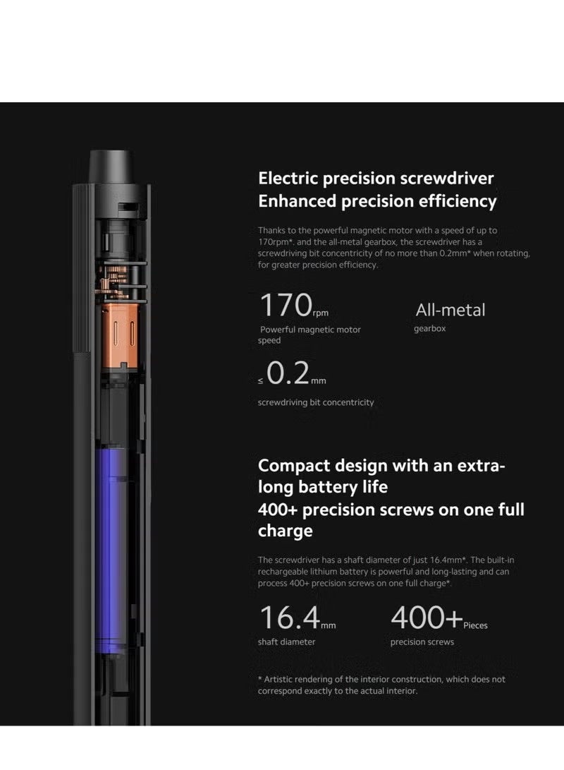 Xiaomi Electric Precision Screwdriver Kit (MJDDLSD003QW) – 24 S2 Steel Precision Bits, USB Type-C Rechargeable, 170 RPM Electric Screwdriver, Dual Torque Control for Electronics Repair - Image 5