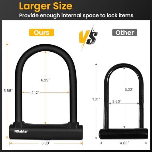 NDakter Bike Locks Heavy Duty Anti Theft, Bike U Lock with 4FT Chain and Bracket,15mm Shackle Electric Bicycle Lock for Scooter, 3 Keys Motorcycle Wheel Lock for Ebike, Moped, Tricycle - Image 4