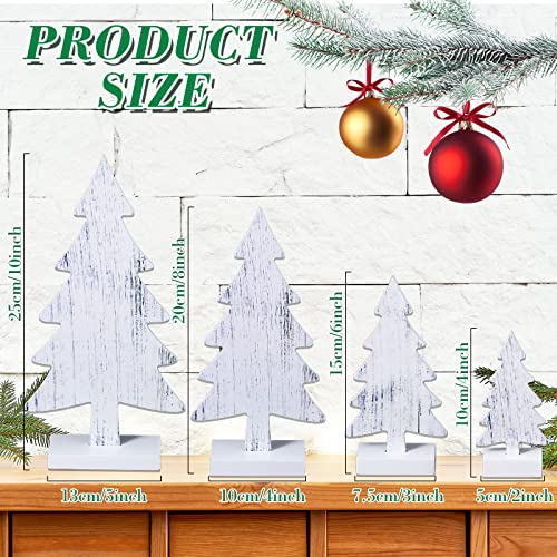 Sawysine 4 Pcs Wooden Christmas Tree Tabletop Decor Rustic Wood Christmas Trees Table Centerpieces Christmas Tiered Tray Decor Wood Trees with Rectangular Base for Xmas Winter Holiday White - Image 3