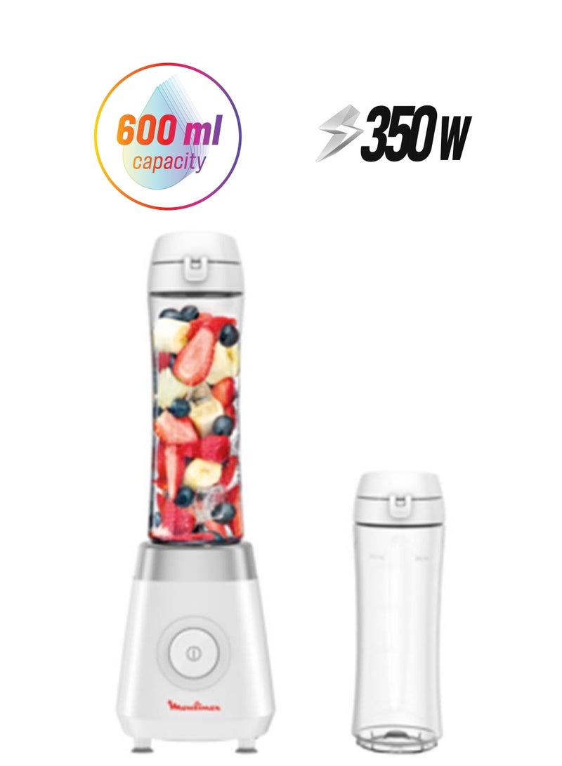 Moulinex Fresh&Go Personal Blender with 2 On the go Bottles, Plastic, convenient for everyday healthy smoothies 600 ml 350 W LM1KJ127 White - Image 1