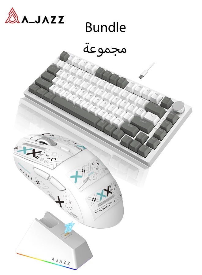 A-jazz AJAZZ AK820 + AJ139 Gaming Set: Mechanical Gaming Keyboard + Wireless Gaming Mouse, includes a magnetic charging dock for the mouse, a red mechanical keyboard, and anti-slip pads for the mouse, - Image 1