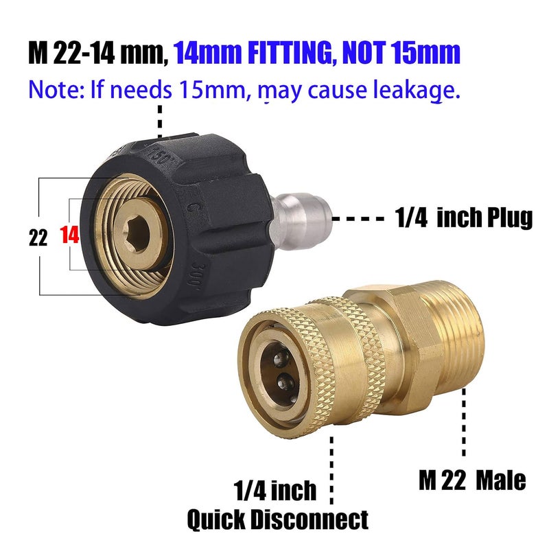 M MINGLE Pressure Washer Adapter Set, Quick Connect Gun to Wand, M22 14mm to 1/4 Inch - Image 3