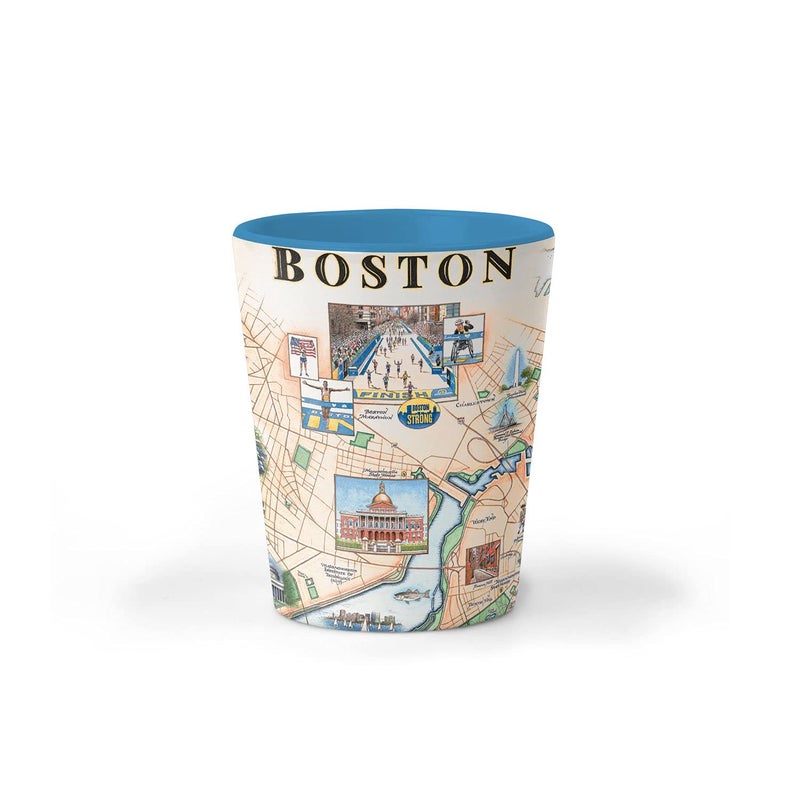 Xplorer Maps Boston City Map Shot Glass  15 oz Ceramic BPAFree Durable Gift for Home Office Bar or Souvenir