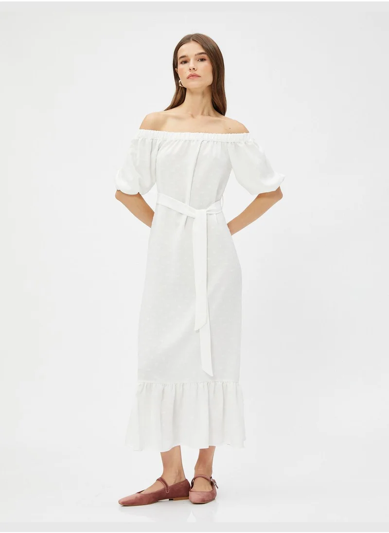 KOTON Midi Dress Off the Shoulder Belted