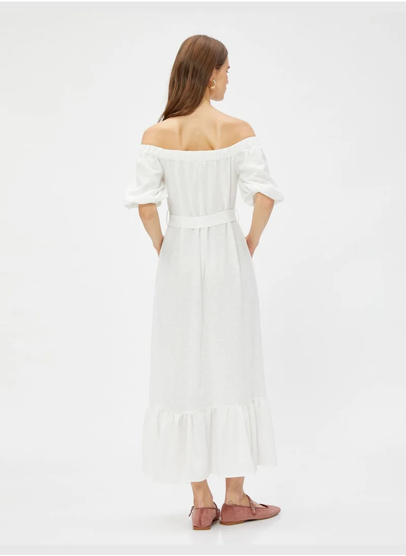 KOTON Midi Dress Off the Shoulder Belted