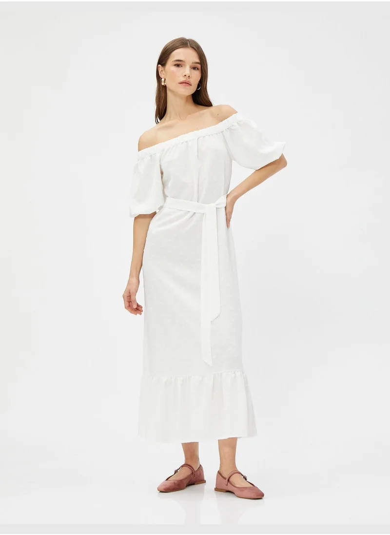 KOTON Midi Dress Off the Shoulder Belted