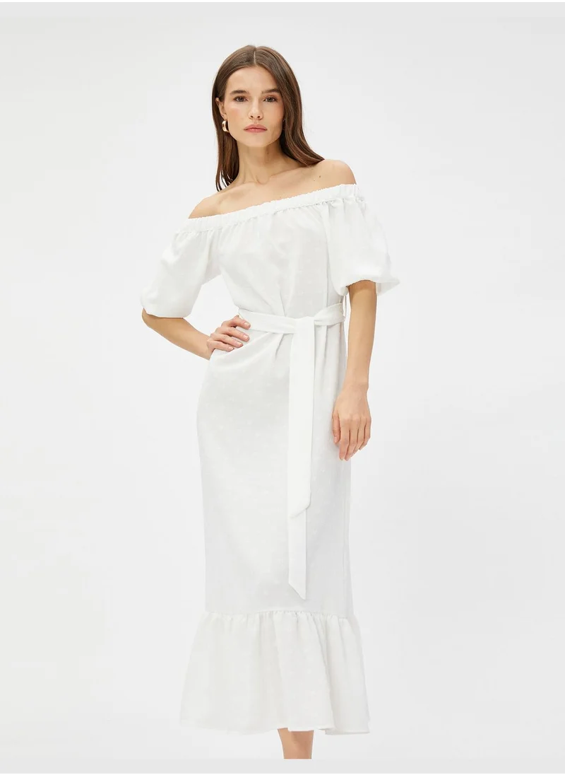 KOTON Midi Dress Off the Shoulder Belted