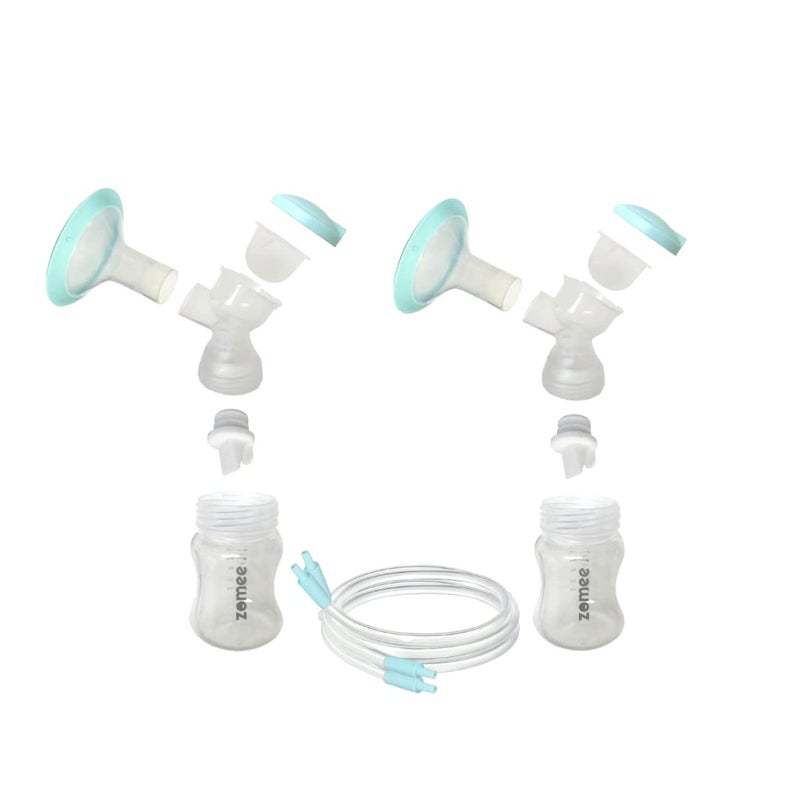 Zomee Double Breast Shield Kit Replacement Set for Z2 Size 24mm Includes Breast Sheild Body Diaphragms Duckbill Valves Tubes and Adapters Storage Bottles