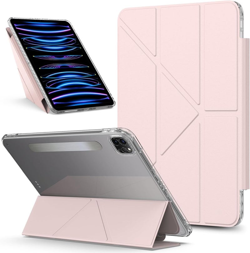 for iPad Pro 12.9 2021/2020/2018 5th/4th/3rd Generation Case Detachable Magnetic Cover Slim Protective Case,Transparent Back Shell Stand Shockproof Cover(Pink) - Image 1