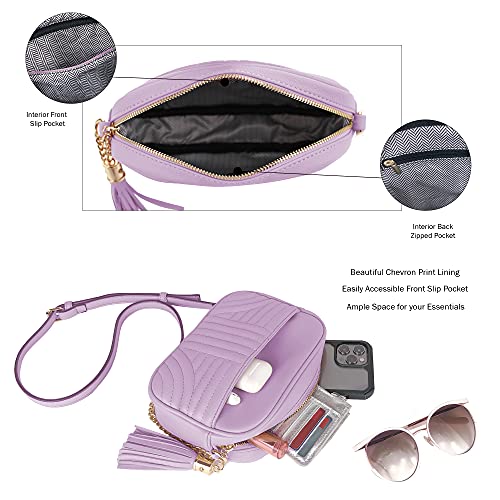 EVVE Quilted Crossbody Bags for Women - Stylish Camera Bag with Tassel - Lightweight Medium Size Shoulder Purse | Lavender - Image 3