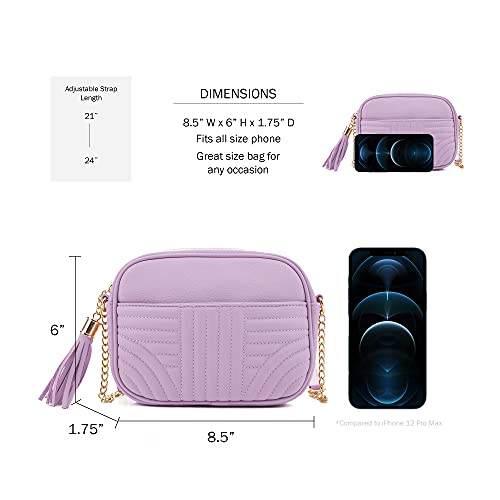 EVVE Quilted Crossbody Bags for Women - Stylish Camera Bag with Tassel - Lightweight Medium Size Shoulder Purse | Lavender - Image 4