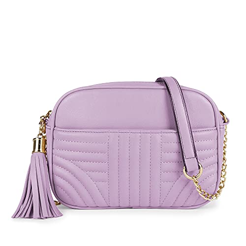 EVVE Quilted Crossbody Bags for Women - Stylish Camera Bag with Tassel - Lightweight Medium Size Shoulder Purse | Lavender - Image 1