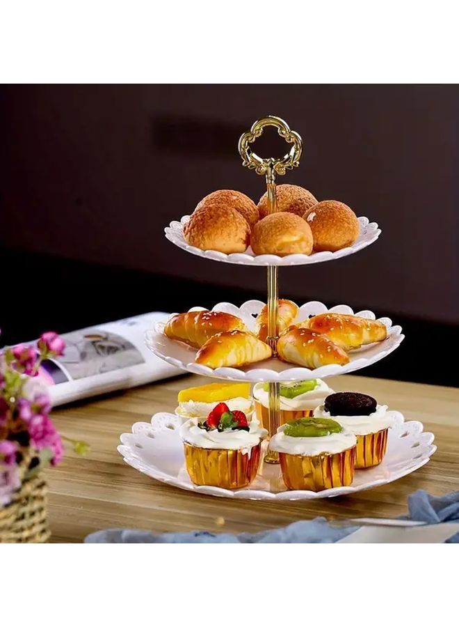 Black 3 Tier Cake Stand With Golden Rim For Desserts And Parties - Image 3
