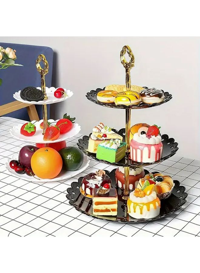 Black 3 Tier Cake Stand With Golden Rim For Desserts And Parties - Image 2